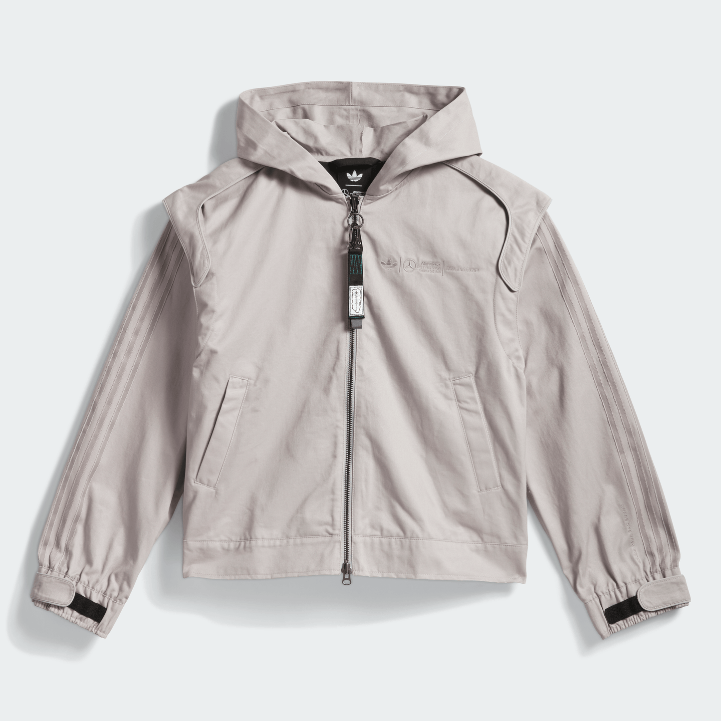 adidas para Bad Bunny x Mercedes - AMG F1 Racing Zip Up Track Top with Balaclava Grey - BAD BUNNY X ADIDAS