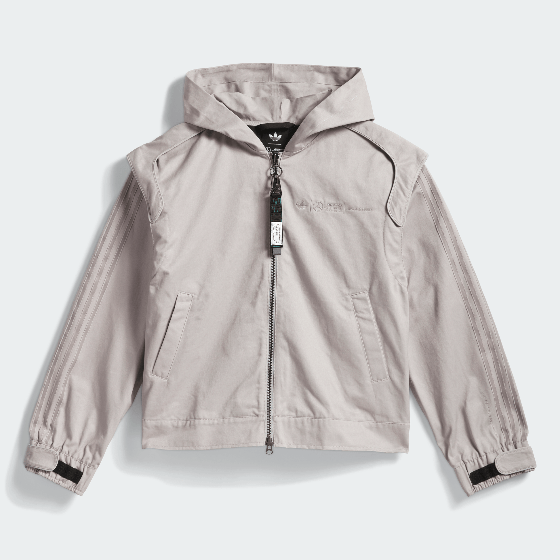 adidas para Bad Bunny x Mercedes - AMG F1 Racing Zip Up Track Top with Balaclava Grey - BAD BUNNY X ADIDAS
